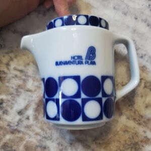 Vtg Alvarez Porcelain Hotel Buenaventura Playa Coffee Pot Teapot Blue White 14oz